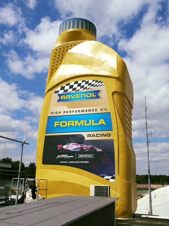 ravenol giant oil can at hockenheim circuit with new force india formula one label